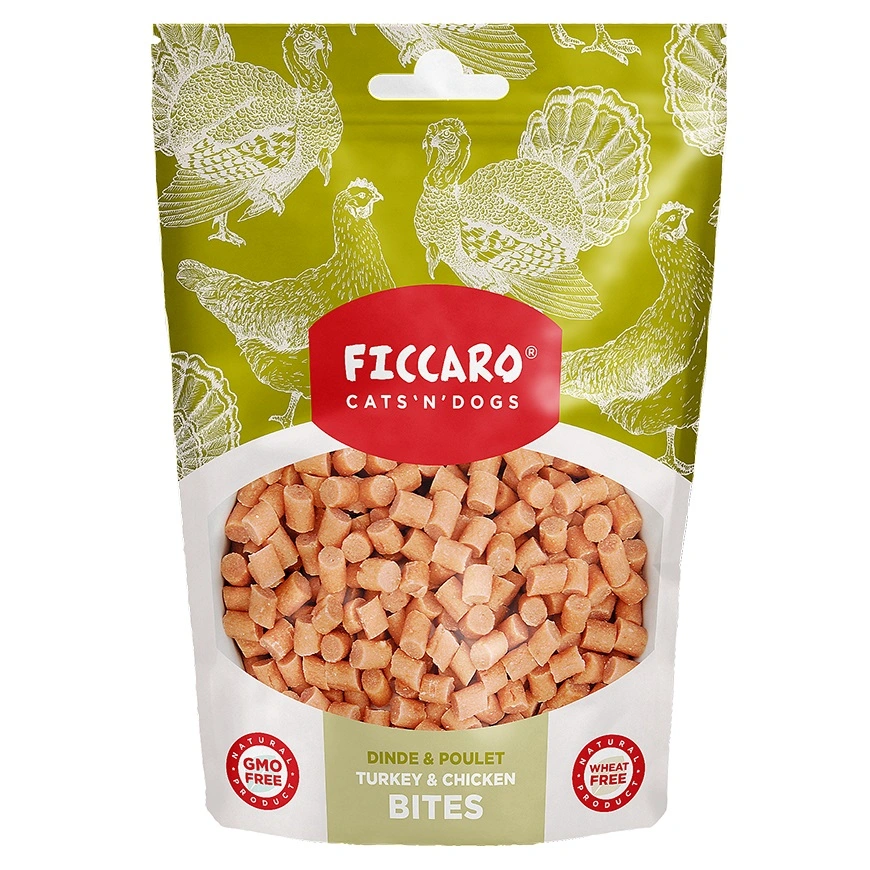 FICCARO Hundesnack Kalkun & Kylling Bites - kalkun og kylling i små bidder 100 g